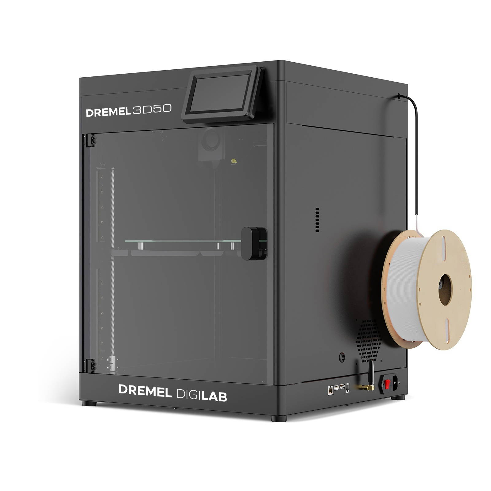 Image of 3D45 3D printer at three quarter angle with dimension in height, length and width