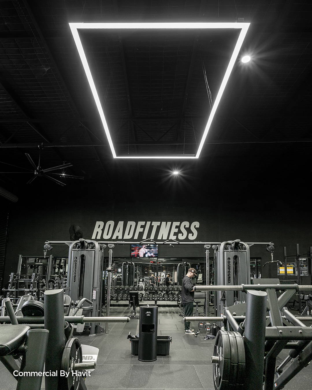 LED Custom made Pendant by Havit Commerical, illuminating the interior of a gym.