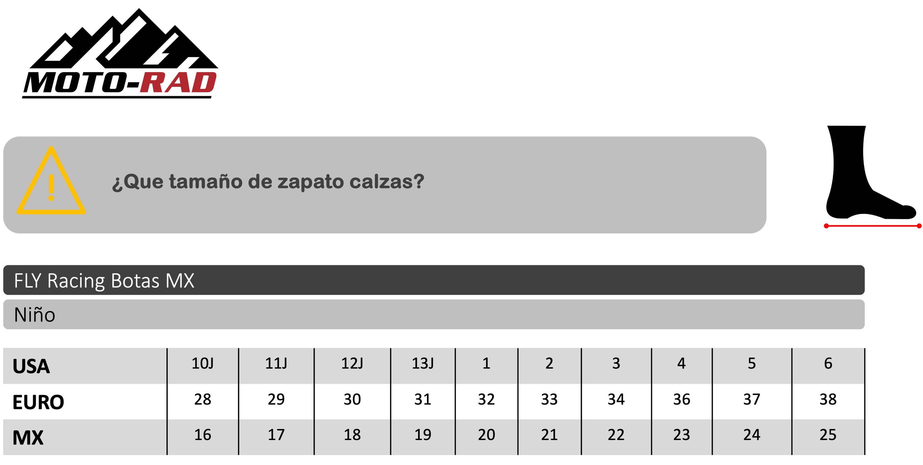 Guia de Tallas Botas FLY Racing