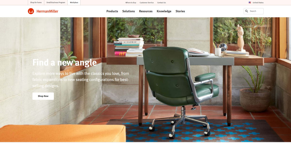 Screenshot of Herman Miller , from the shopify furniture stores collection.
