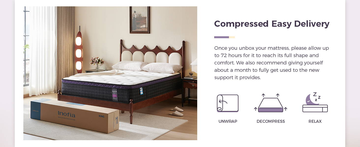Inofia 12 Inch Cloud-Lux Memory Foam Mattress with Pocket Sprung Medium Firm with Tencel Fabric Fire Resistant Barrier Pressure Relieving OEKO-TEX Certified