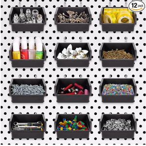 G.CORE 12 Pack Pegboard Bins with Hooks, Peg Board Hooks Assortment Organizer Accessory, Various Tools Storage Arrange System Kit, for Garage Craft Workshop Workbench Hobby Office