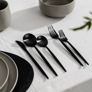 8-Person Black Matte Minimalist Flatware - Scandinavian Design | JazzUpCo