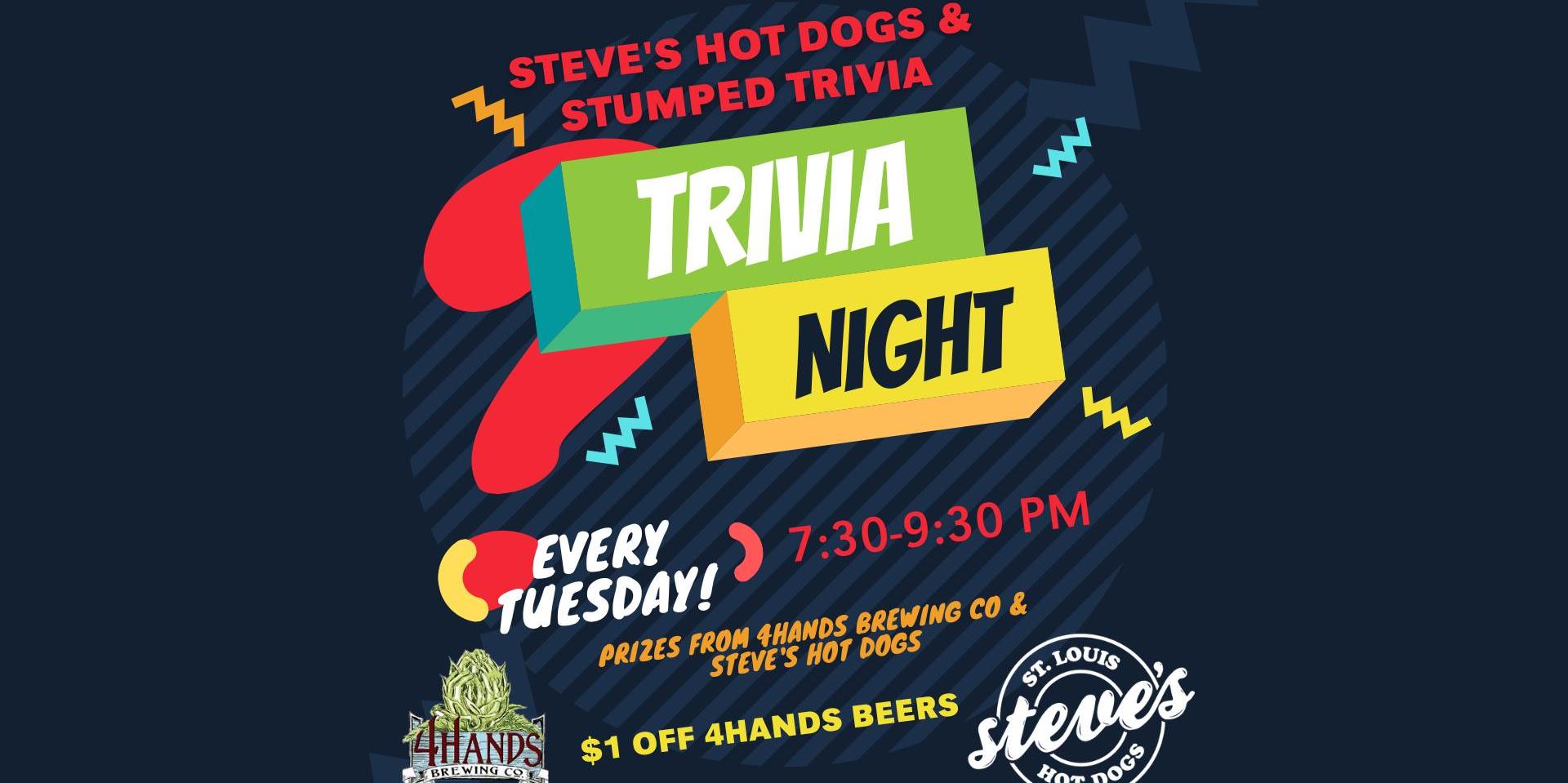 Trivia Night Every Tuesday at Steve's Hot Dogs promotional image