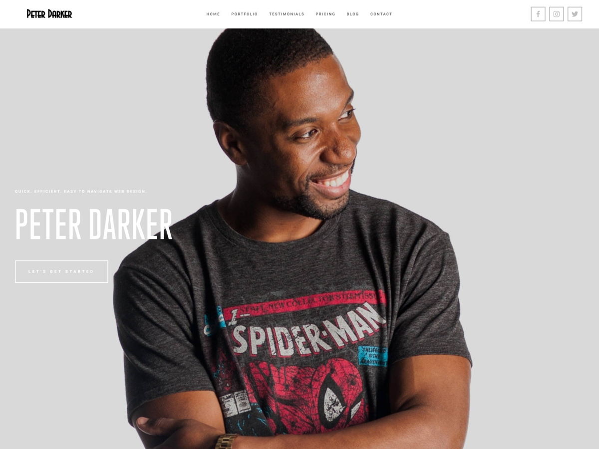 Screenshot of Peter Darker, from the squarespace blog examples collection.