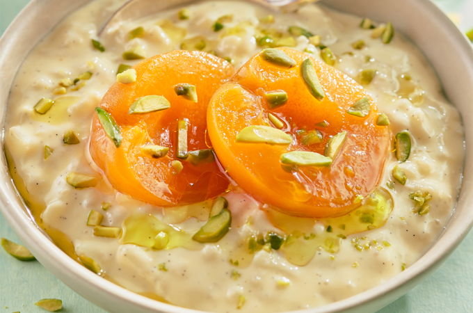 Riz au lait, abricots et pistaches