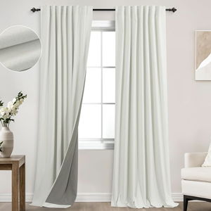 KOUFALL Ivory Back Tab Linen Blackout Curtains for Living Room 52x108 Inch Length