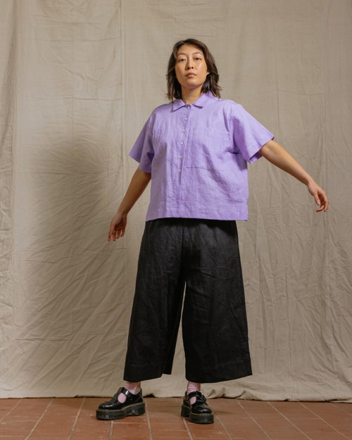 Mid Easy Pant in Black Linen
