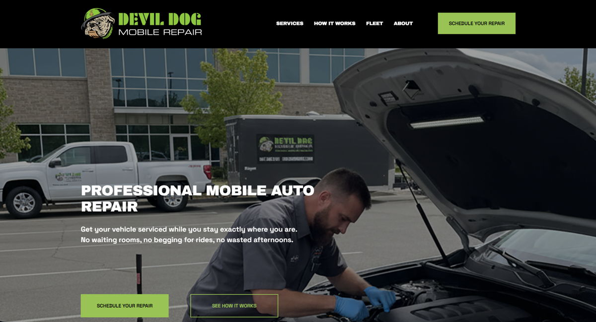 Screenshot of Devil Dog Mobile Repair , from the auto repair websites collection.