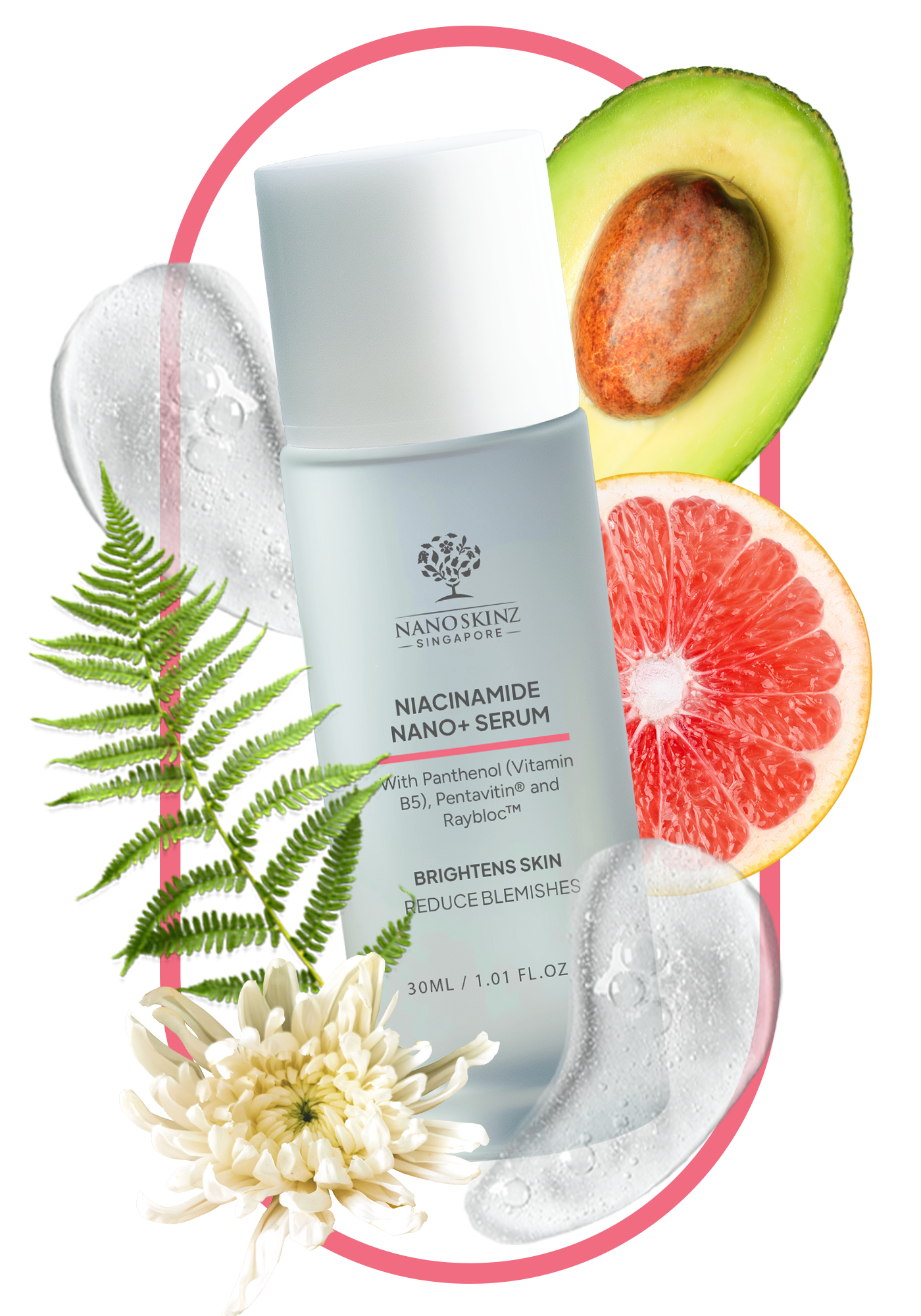 A bottle of Nano Singapore's best probiotic supplement surrounded by fruit