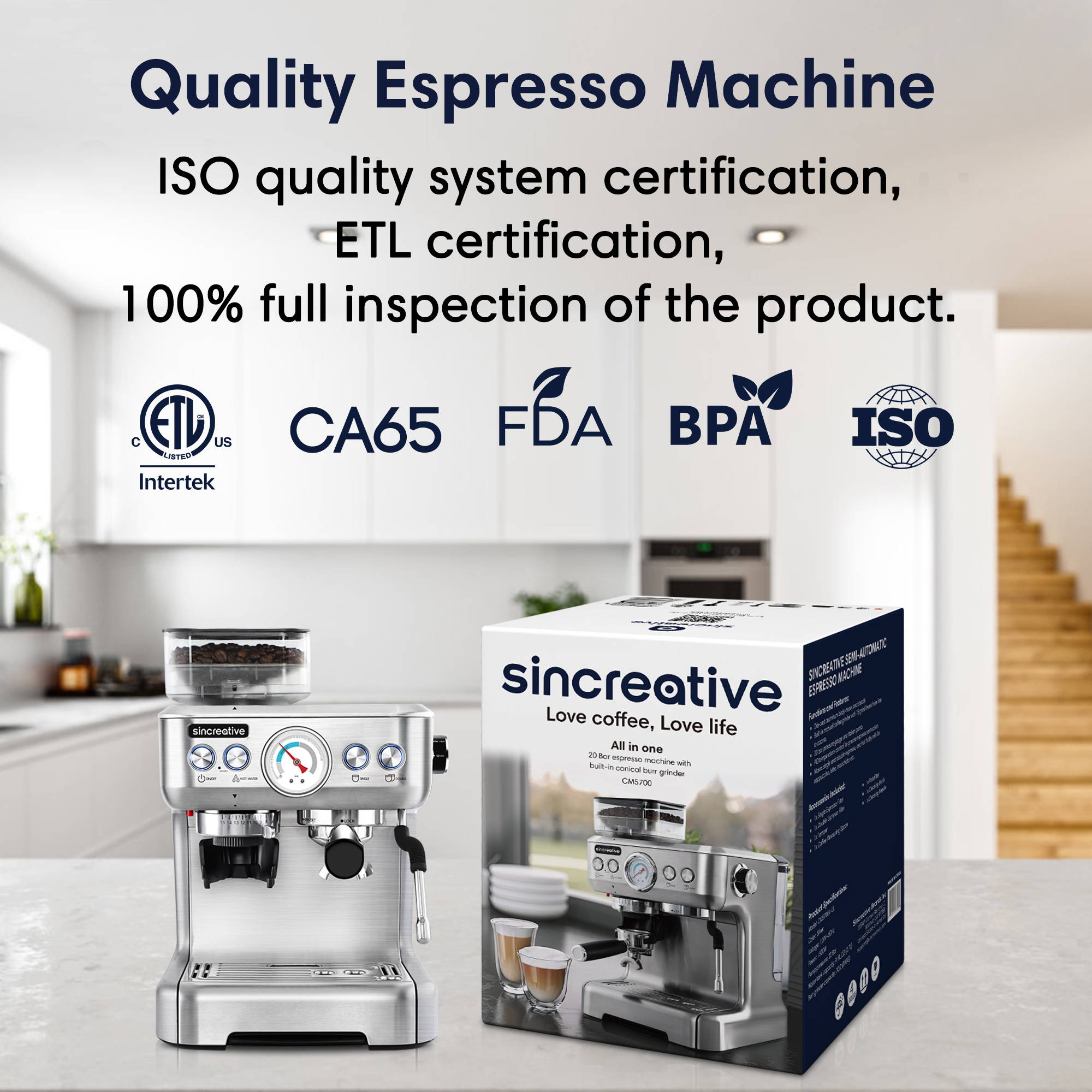 CM5700 All-in-One Semi-Automatic Espresso Machine with Grinder & Steam Wand