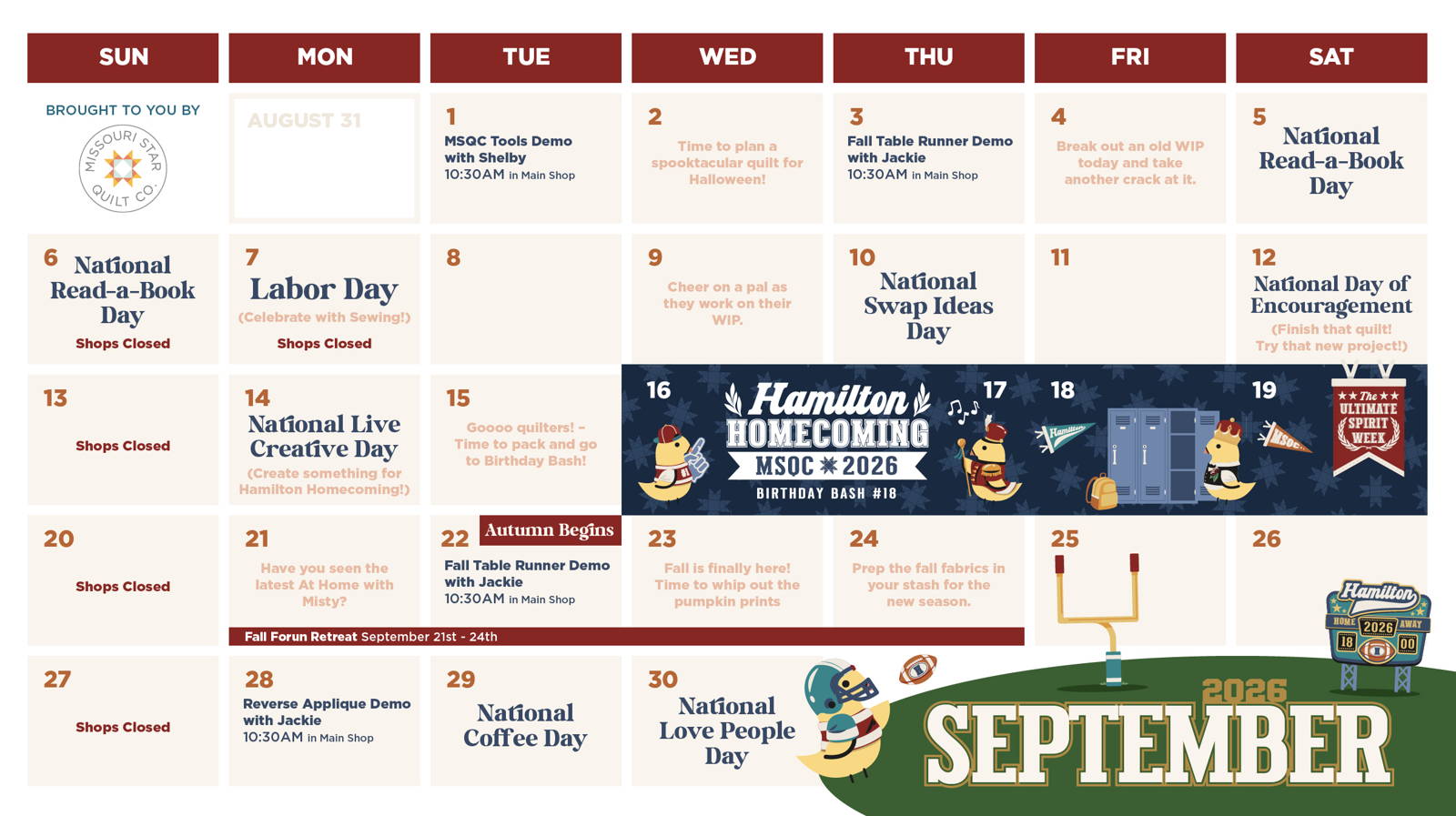 July 2026 Hamilton Mo events Calendar Missouri Star