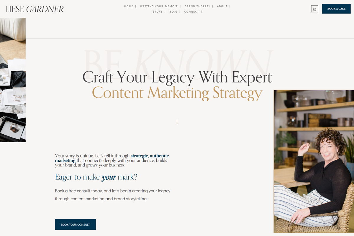 Screenshot of Liese Gardner, from the content marketing portfolios collection.