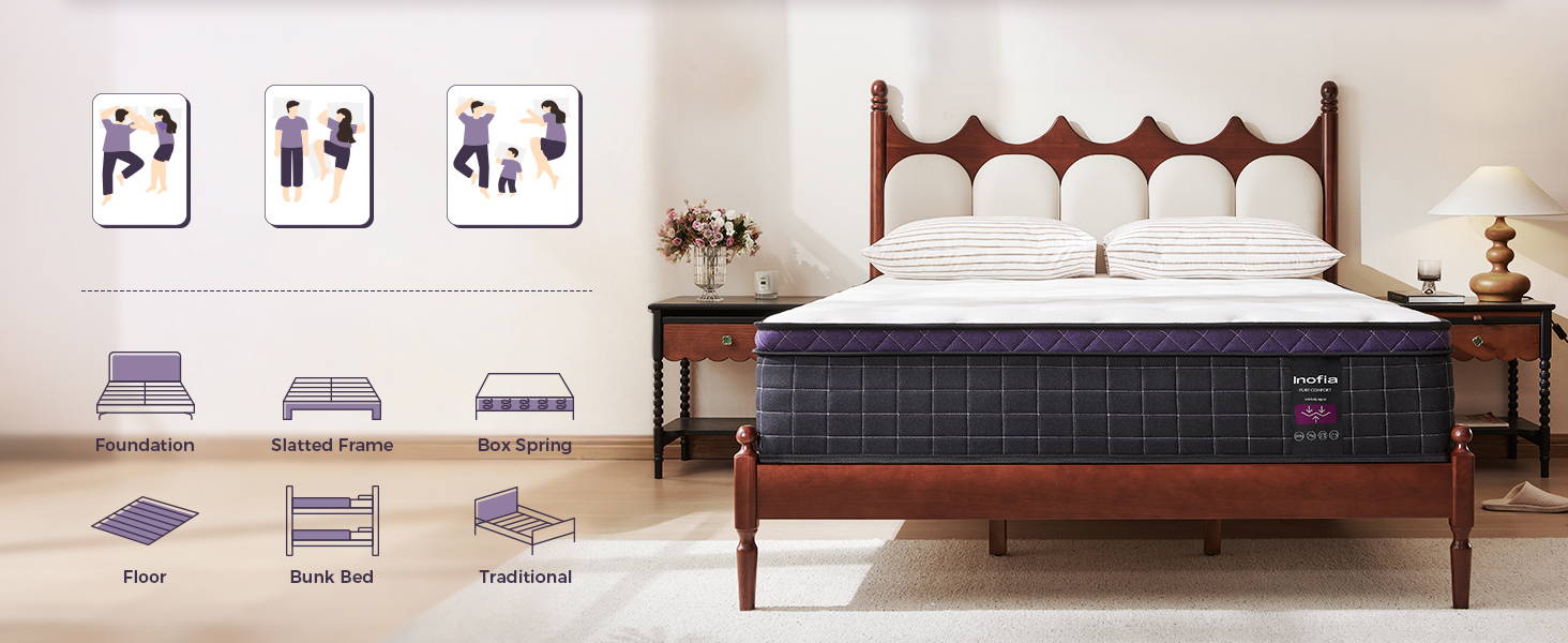 Inofia 12 Inch Cloud-Lux Memory Foam Mattress with Pocket Sprung Medium Firm with Tencel Fabric Fire Resistant Barrier Pressure Relieving OEKO-TEX Certified