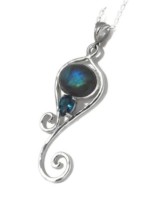 Labradorite Necklace Silver with Blue Topaz