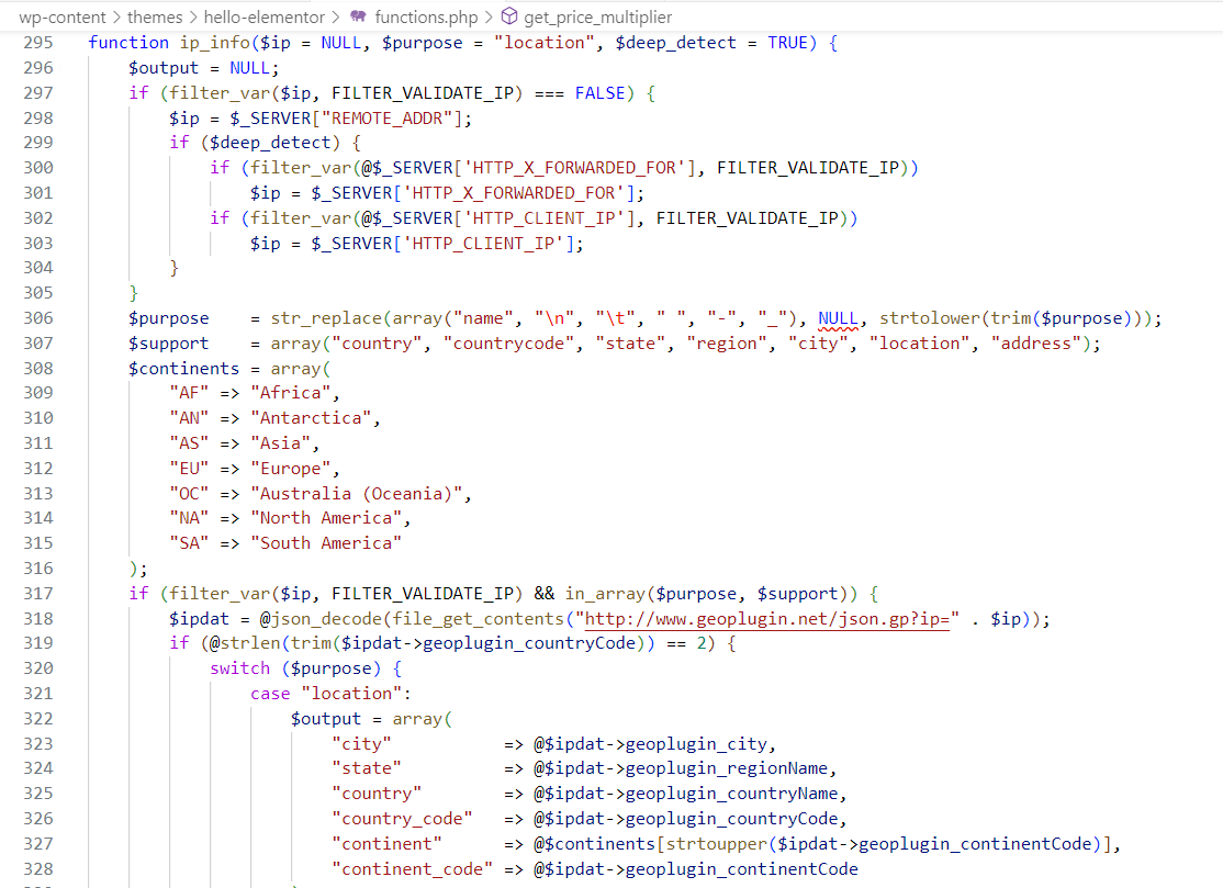 A function that gets location by IP address by sending an HTTP request