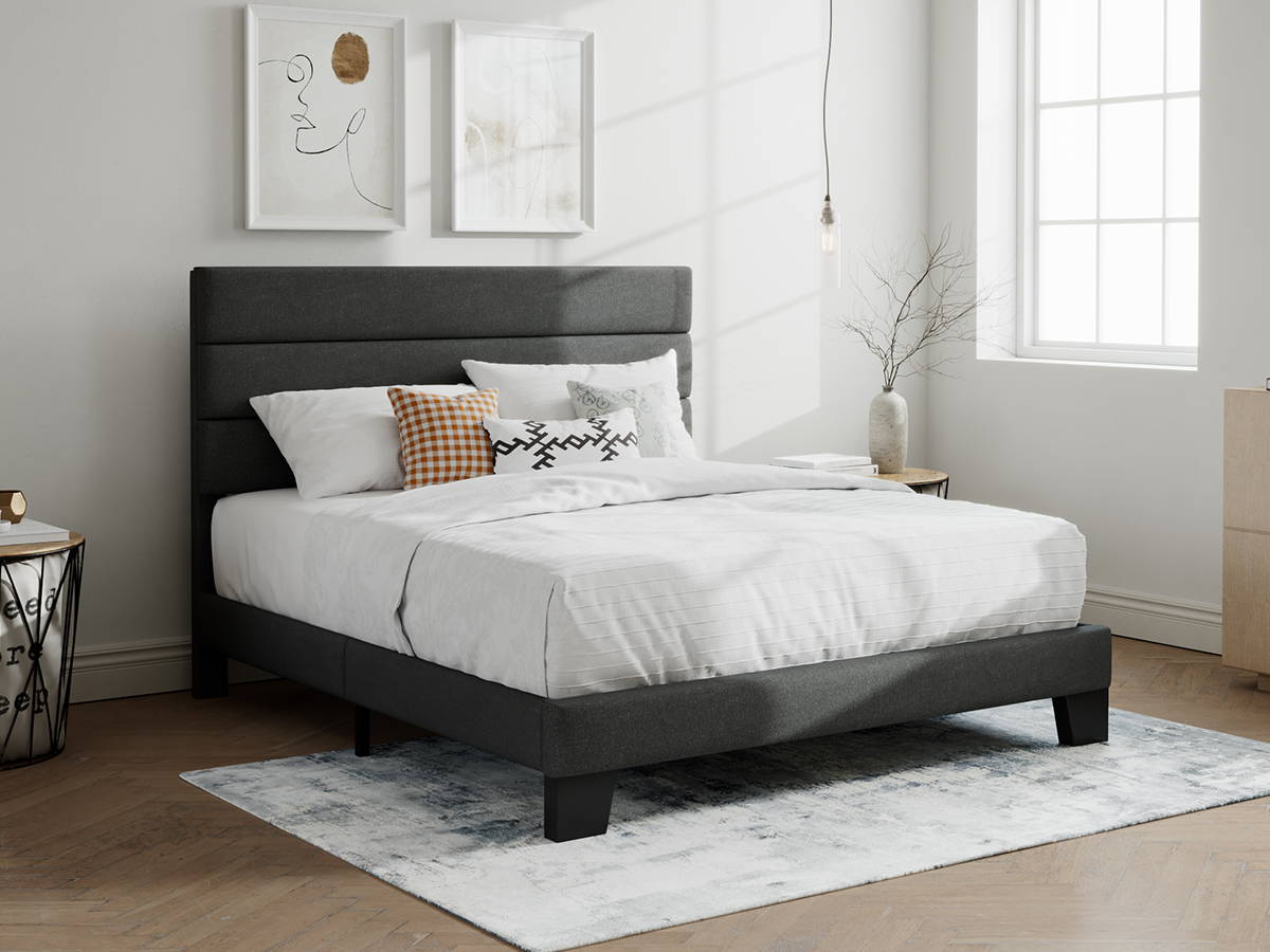 Dan & Shaileneさま専用 Sha Cerlin Light Grey Queen Fabric Platform Bed Frame with 4