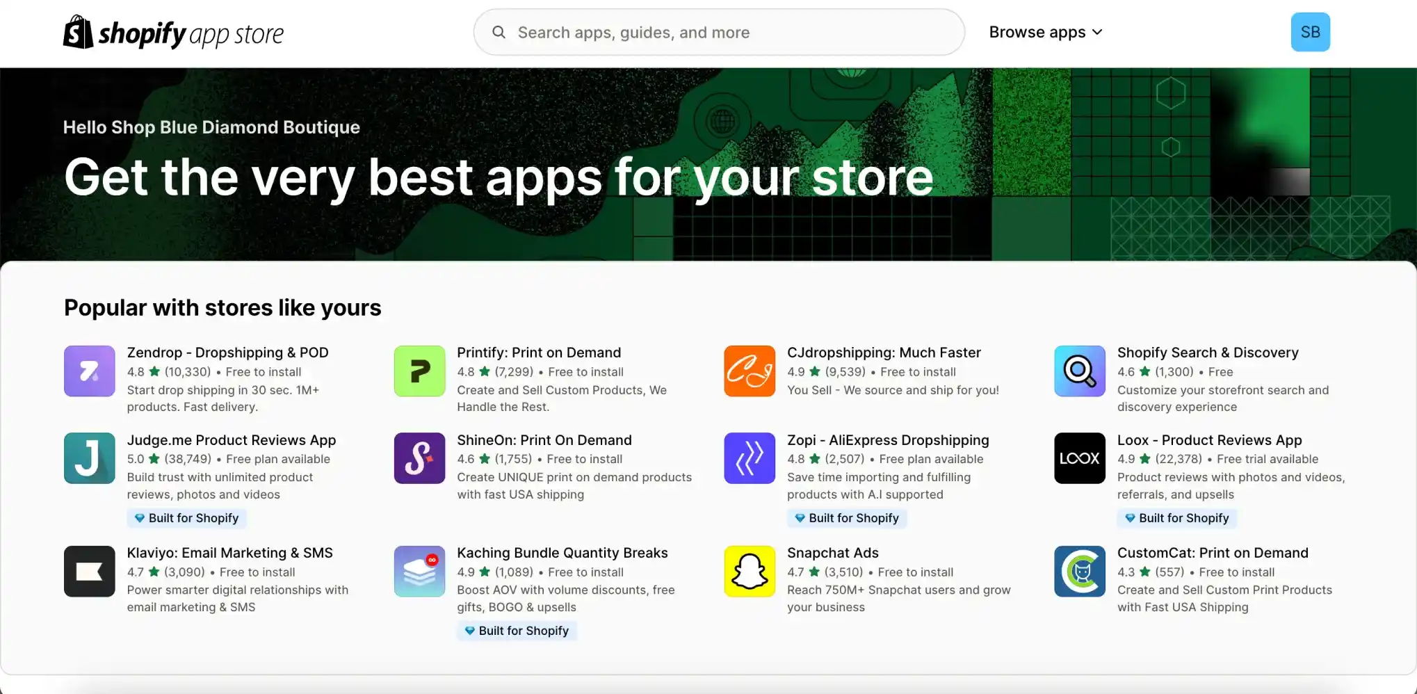 Shopify app store