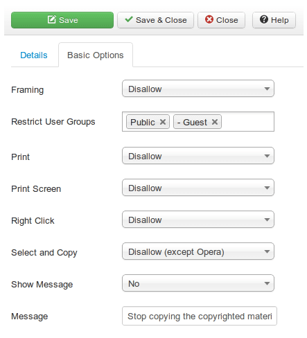 AntiCopy - плагин запрета копирования в Joomla