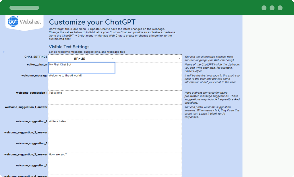 Changing _Chat sheet to config own chat