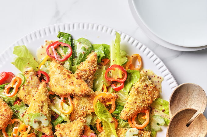 Oven-Baked Crispy Tofu with Fresh Vegetable Salad