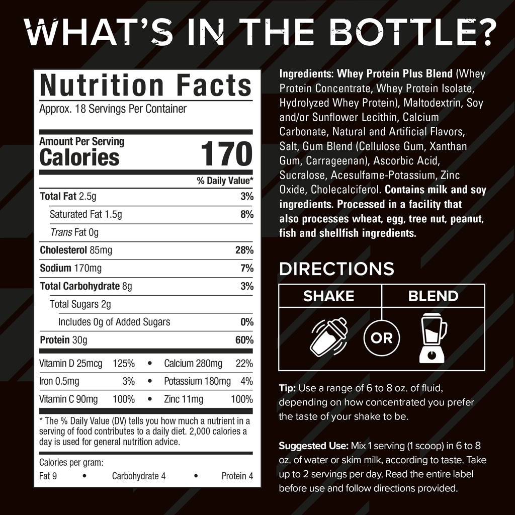 Supplement Facts: 100% Whey Protein Plus - Vanilla Cream, 2lbs.