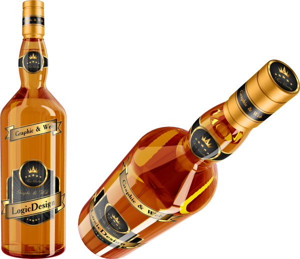 Бутылки с виски и коньяком — послойные psd с прозрачным фоном и большим разрешением