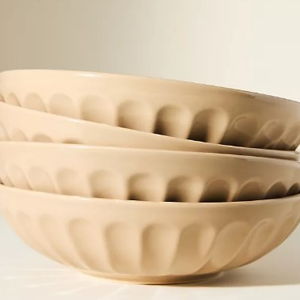 Amelie Latte Portuguese Stoneware Pasta Bowls, Set of 4
