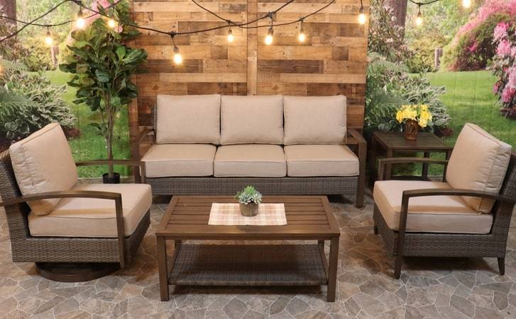 Alfresco Home Kennet Outdoor Seating Aluminum Frames with All Weather Wicker Accents