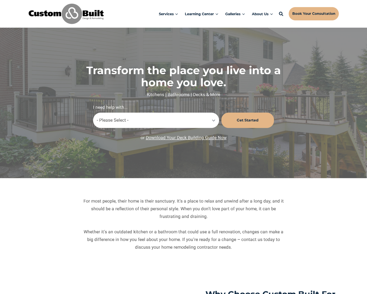 Screenshot of Custom Built, from the remodeling websites collection.
