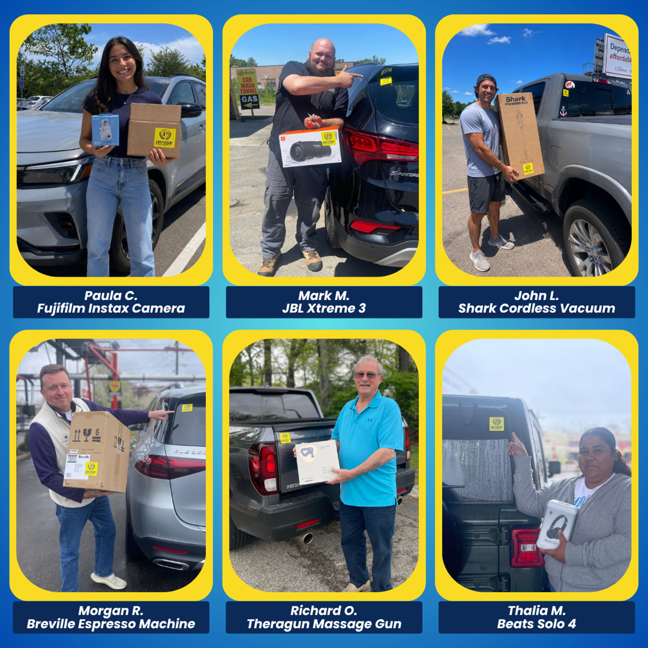 Previous Prestige Loyalty Lottery winners with their prizes (collage 4 of 5)