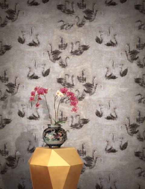 Cream Shabby Chic Swan Wallpaper pattern image