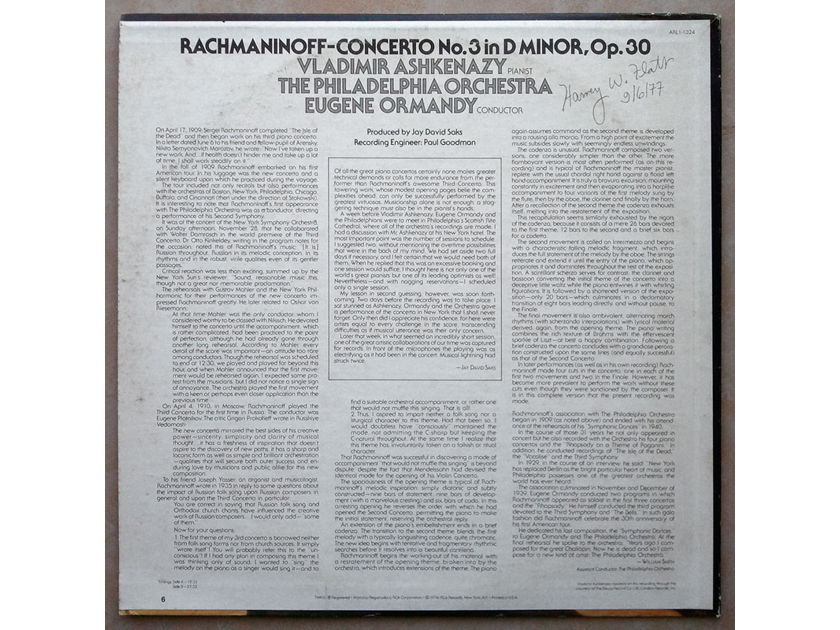 RCA/Ashkenazy/Ormandy/Rachmaninoff - Piano Concerto No.3 / NM