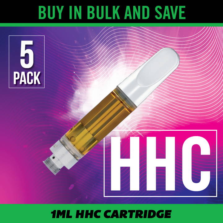 Pack of 5 HHC Carts for sale, displayed in a marketing image