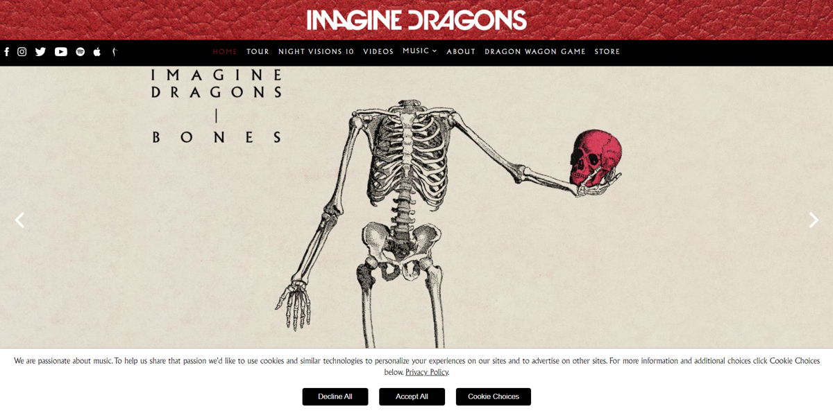 Screenshot of Imagine Dragons, from the band websites collection.