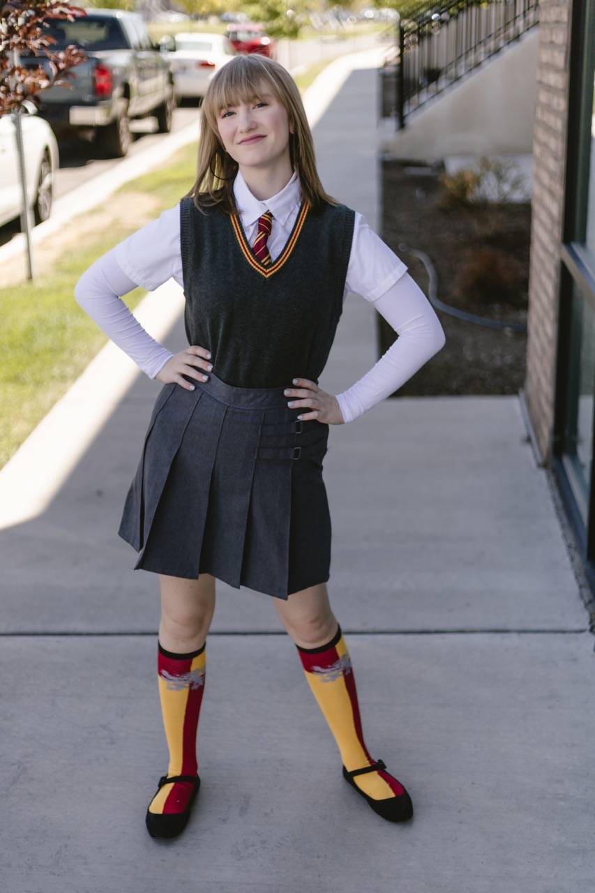 A girl wearing a school uniform