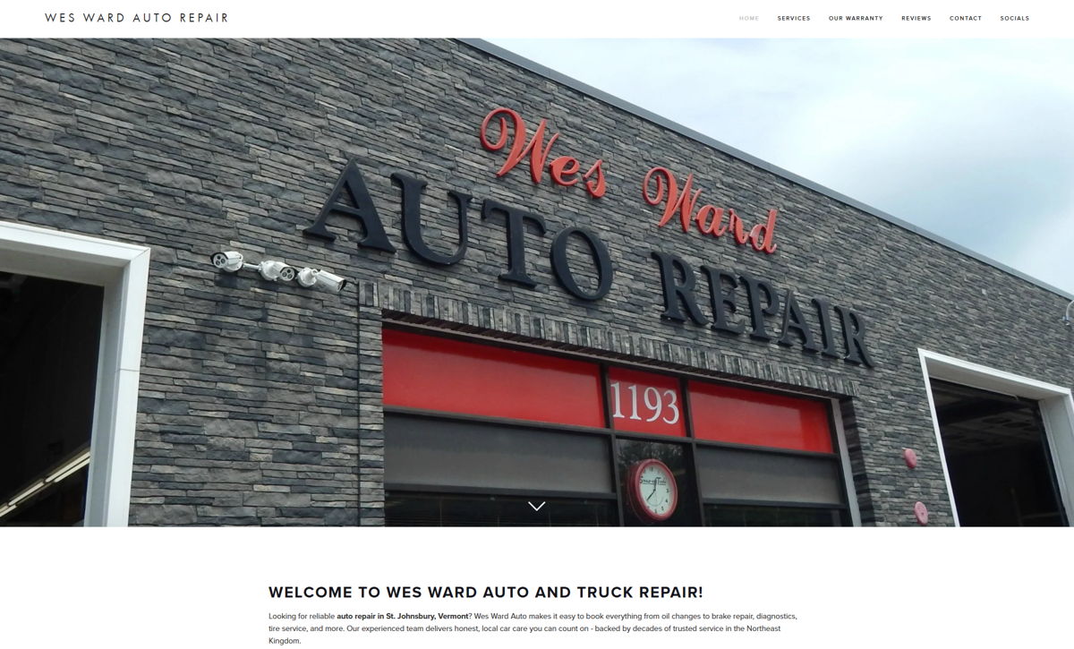Screenshot of Wes Ward Auto Repair, from the auto repair websites collection.