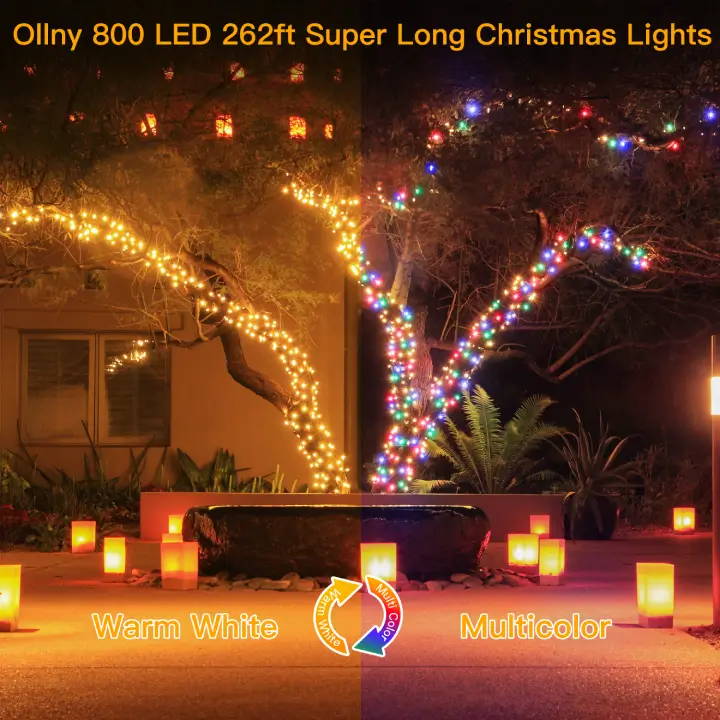 Features of Ollny's 800 leds green wire warm white/multi color Christmas lights