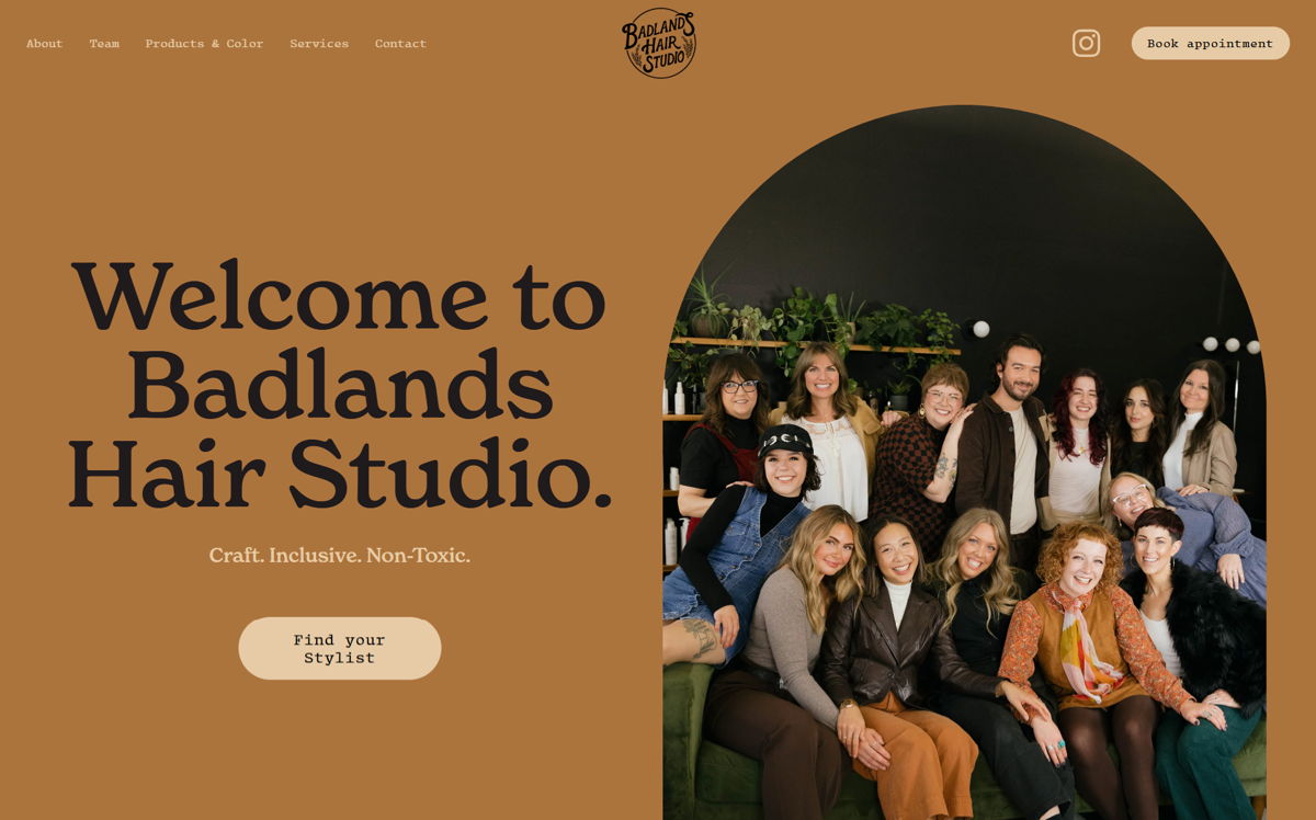 Screenshot of Badlands Hair Studio, from the hair stylist portfolios collection.