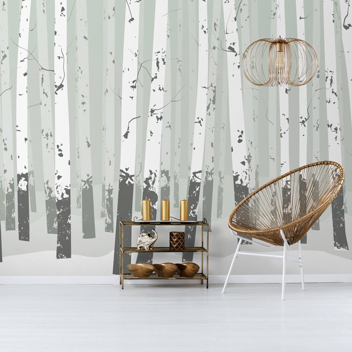 Green & white birch tree wallpaper mural - Feathr™ Official Site