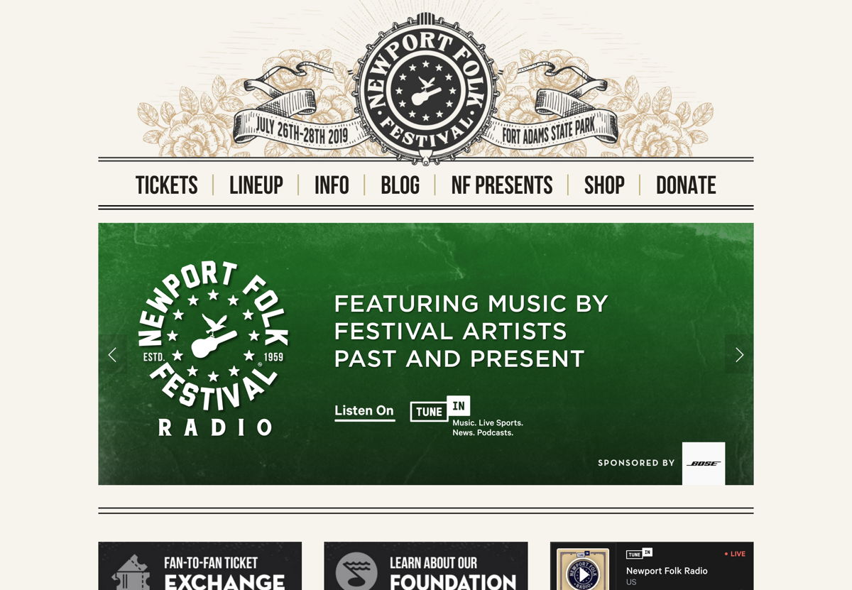 Screenshot of Newport Folk Festival, from the event websites collection.
