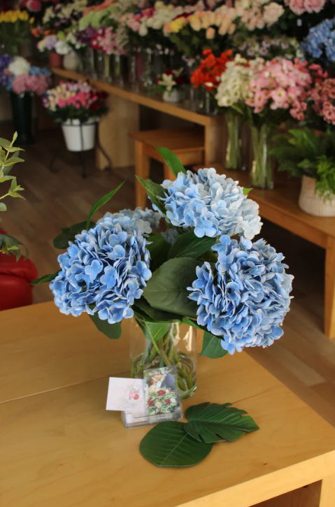 Blue Real Touch Hydrangeas Arranged in Water - Realistic Artificial Flowers - Image 8