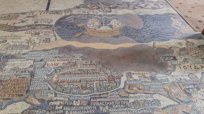 Famous mosaics map in the Saint George church in Madaba, Jordan