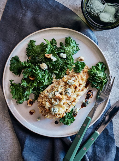 Chicken-Cauliflower Gratin with Kale and Blue Cheese