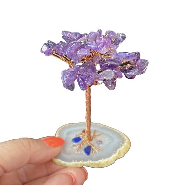 Amethyst Quartz Crystal Tree Set On Agate Base with Crystals 