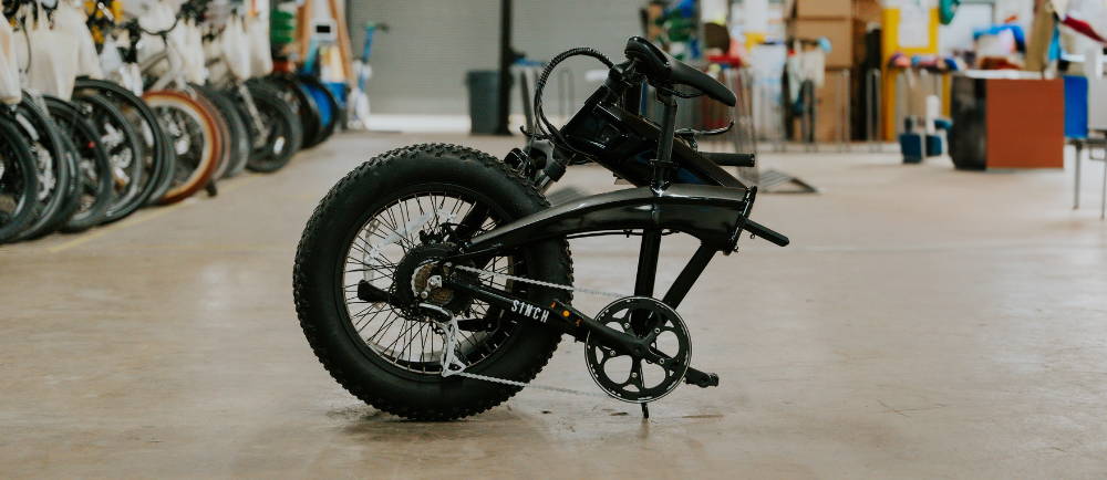 a folded aventon sinch electric bike at an upway center in los angeles
