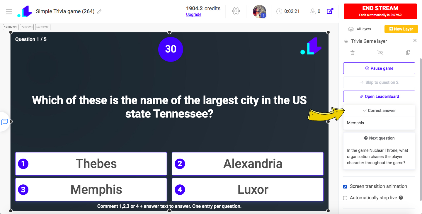 Trivia game check correct unswer