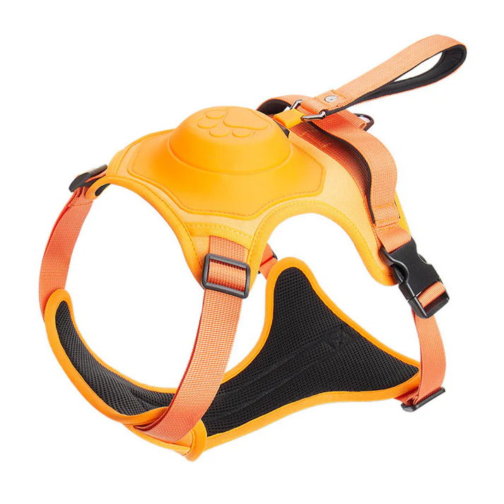 Vibe Geeks Ultimate 2-in-1 Reflective No-Pull Dog Harness with Retractable Leash & Control Handle – Orange