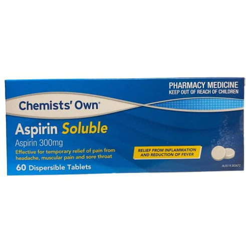 Chemists Own Aspirin Soluble 60 Tabs Alternative to Aspro Clear