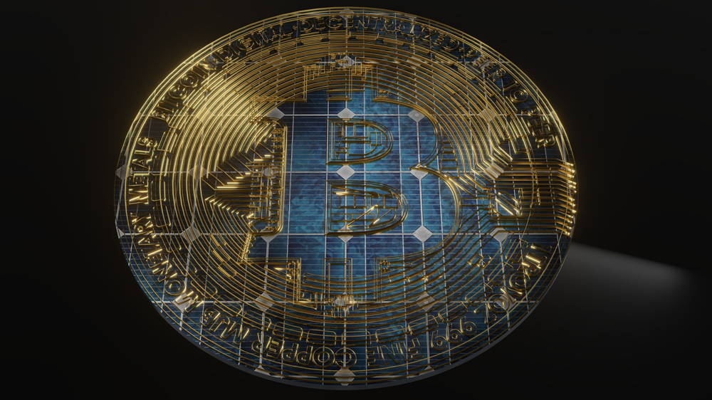 image of a 3d golden blockchain logo